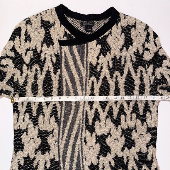 Lucky Brand Bali Cardigan Knit Open Front Draped Sweater Aztec Pt Black Cream L - Picture 7 of 14
